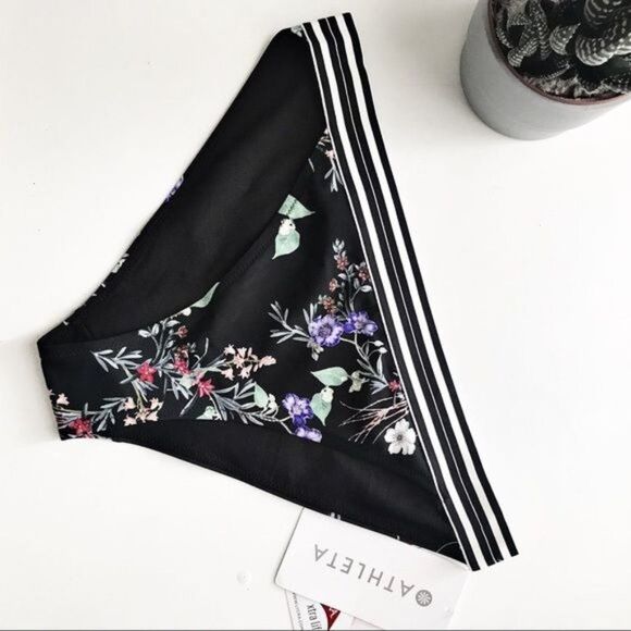 ATHLETA Floral Print Striped Elastic Waistband Bikini Bottom Size Small - Picture 5 of 7